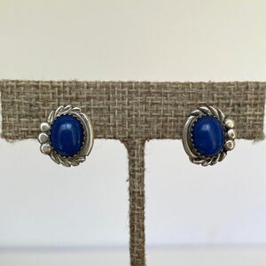 Vintage Sterling Silver 925 Lapis Lazuli Clip-On Earrings